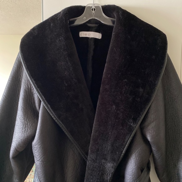 Vintage black faux shearling/leather wrap coat - Picture 1 of 4